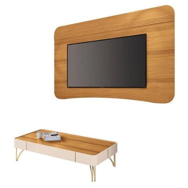 Imagem de Painel Suspenso Armony Cinamomo com Mesa de Centro Cadenza Off White Cinamomo - HB Móveis