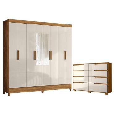 Imagem de Guarda Roupa Casal Marajó com Espelho e Cômoda Georgia Freijó Off White – Moval