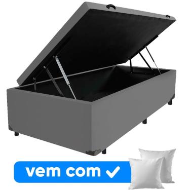 Imagem de Cama Box Baú Solteiro Kit Base Box com Travesseiro Sintético Suede Cinza Colchomax