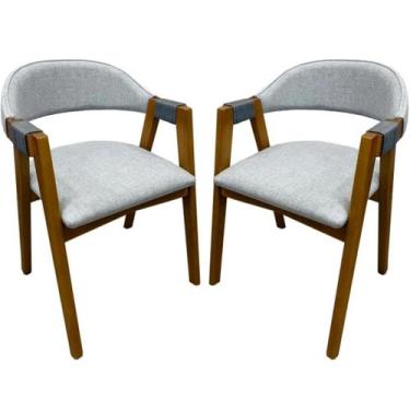 Imagem de Kit 2 Cadeiras Ravena Madeira Tecido Linho Minas Plac Cor Cinamomo, Ci