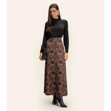 Imagem de Saia Feminina Longa Animal Print Endless Marrom, P, Marrom