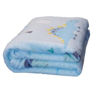 Imagem de Manta Infantil Berço Bebe Menino Dinossauro Azul Soft Antialergica Sai