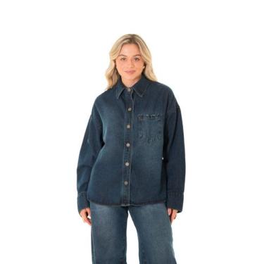 Imagem de Camisa Jeans Feminina Arauto Oversized Brown, Azul médio, G