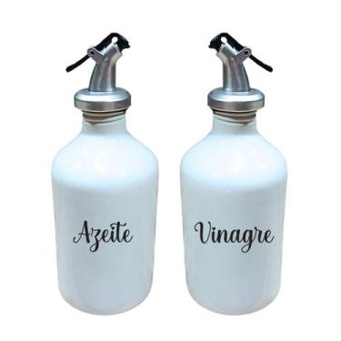 Imagem de Kit Galheteiro 2 pçs 300ml Azeite Vinagre Porcelana Branca Decoração:A