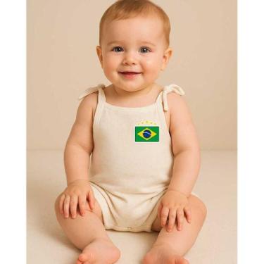 Imagem de Jardineira Bebê Brasil Alça de Amarrar  Body Romper Temático Mesversár