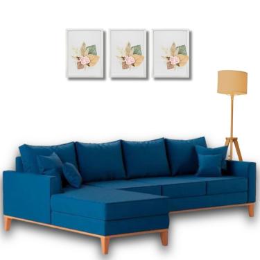 Imagem de  Sofá Beny com Chaise Esquerda, 2,60x1,40m, 4 Lugares, Linho, Base em Madeira.