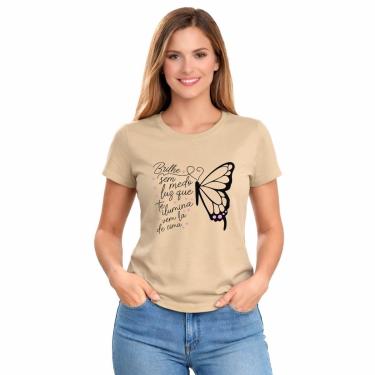 Imagem de Camiseta Feminina Frase Motivacional Borboleta Brilhe Sem Medo-Feminino