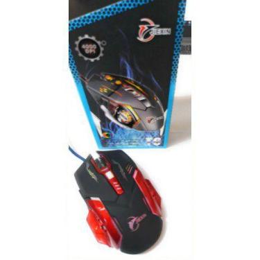 Imagem de Mouse Gamer Optico Led Rgb Usb 4000DPI T6 - LIP, Vermelho