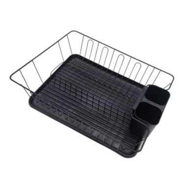 Imagem de Escorredor De Louça Com Suporte Prato Porta Talheres Duplo Preto - ING