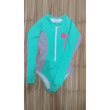 Imagem de Maiô Adulto Cavado Manga Longa Lycra UV50+ Verde zigzag pink Tamanho:G