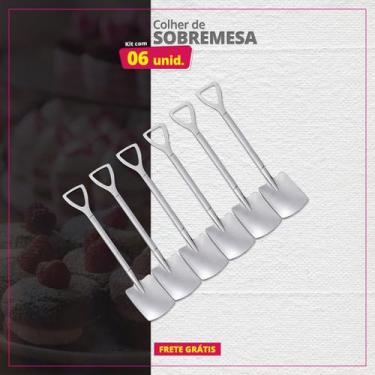 Imagem de Kit 06 Colheres de Sobremesa Inox Pá Quadrada - Genérica, Prateado