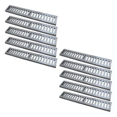 Imagem de Kit 10 Ralo Grelha Linear 7107X10GDA Drenagem de Aguas Pluviais Alumínio Escovado Prata GDA Industria e Distribuidora