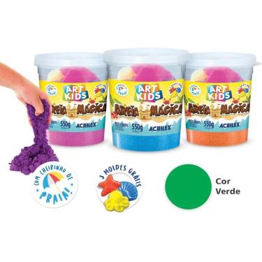 Imagem de Massa de Areia Mágica 550g com 3 Forminhas Tema Praia Verde Acrilex