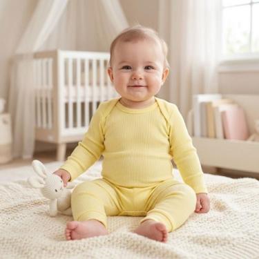 Imagem de Kit 2 Conjuntos Bebê Body + Calça Canelado Enxoval 100% Algodão Matern