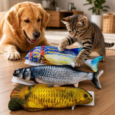 Imagem de Brinquedo Peixe Elétrico Interativo Para Gatos E Cães Com Catnip - BUP