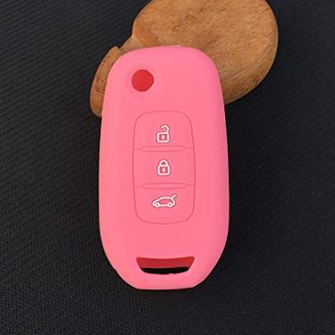 Imagem de WSWJDW Silicone Men Women's Car Key Case Cover Keychain Ring Key Bag 3 Button Floding Key Case Cover Shell, Fit For Renault Kadjar,Pink