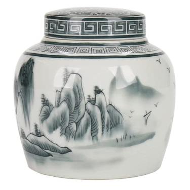 Imagem de Pote de chá de cerâmica azul branco chinês de 12,8 cm selado para armazenamento doméstico Pu'er