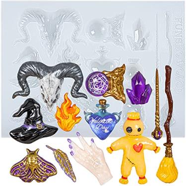 Imagem de FUNSHOWCASE Molde de silicone para fundição de resina epóxi de altar de bruxa para decoração de bolos, coberturas de cupcake, artesanato de argila de polímero
