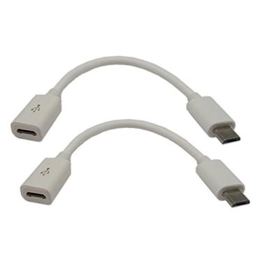 Imagem de zdyCGTime Cabo de extensão de sincronização e carregamento USB micro macho para fêmea para celular/tablet de 11 cm (pacote com 2, branco
