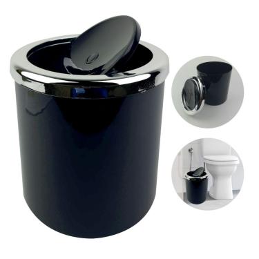Imagem de Lixeira 5 Litros Para Banheiro Cozinha Com Tampa Basculante Redonda Metalizada Cromada Plástica - AMZ