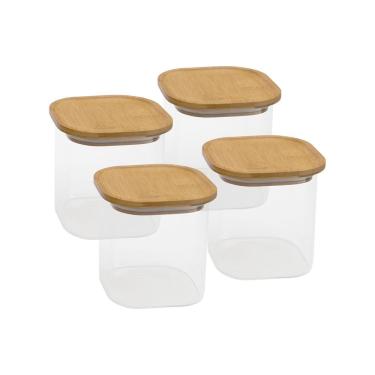 Imagem de Kit 4 Potes De Vidro P/ Mantimentos 800ml C/ Tampa Bambu