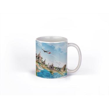 Imagem de Caneca ECF Viagem ao Redor do Mundo Branca Porcelana 325ml
