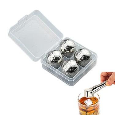 Imagem de HIOD Pedras de uísque de futebol em aço inoxidável reutilizáveis cubos de gelo para bar de cozinha em casa Whisky e vinho, 4 peças