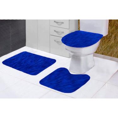 Imagem de Tapete Banheiro Slim Pelucia Antiderrapante Kit 3 Peças Azul Royal - B