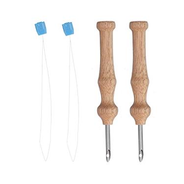 Imagem de Kit de agulhas de punção kit de caneta de bordado cabo de madeira caneta de bordado fio agulha de perfuração para bricolage artesanato costura aplique enfeite