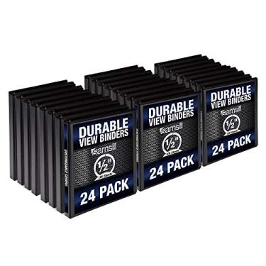 Imagem de Samsill Fichário durável de 0,12 cm preto redondo/Fichário transparente personalizável/Pasta a granel com 24 unidades/Fichário preto com 3 anéis/Fichário de meia polegada