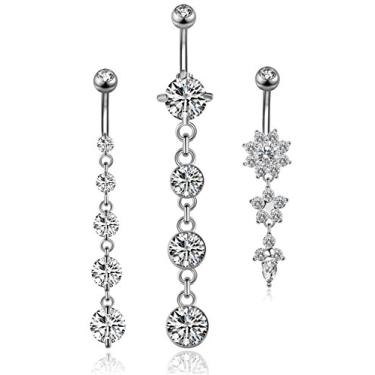 Imagem de Piercing corporal YOVORO 3 – 6 peças 14 G 316L aço inoxidável umbigo anéis para mulheres anéis de umbigo barra pendente flor zircônia cúbica