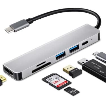 Imagem de UrbanX Hub USB C 6 em 1 adaptador USB-C para HDMI multiportas com saída HDMI 4K 3 portas USB 3.0 Leitor de cartão SD/TF compatível com Samsung Galaxy Z Flip3 5G e muitos outros dispositivos tipo C