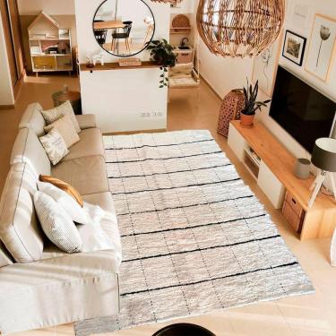 Imagem de Tapete Para Sala Bordado Grid Cru 1.50X2.00 Boho Chic