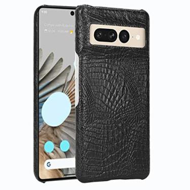 Imagem de YINGDAFENG Capa para Google Pixel 7 Pro, capa de couro PU textura de crocodilo capa traseira macia com proteção de câmera à prova de choque anti-queda capa meio envolta, preta