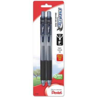Imagem de Pentel Caneta de gel líquido retrátil EnerGel-X 0,5 mm, ponta de agulha, tinta preta (pacote com 2) (BLN105BP2A)