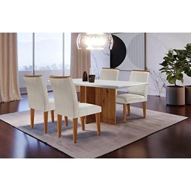 Imagem de Conjunto Sala de Jantar Mesa Tampo em Mdf 4 Cadeiras Rufato Off White/imbuia