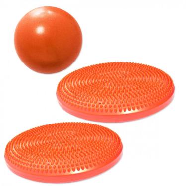Imagem de Overball para Pilates 25cm Laranja + 2 Discos Inflaveis de Equilibrio