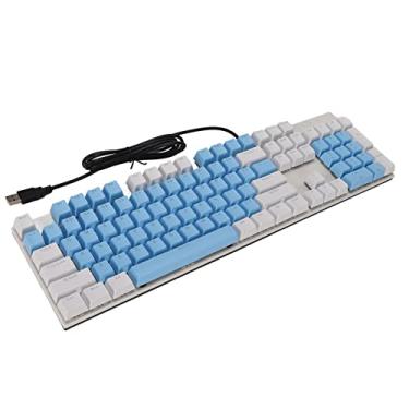 Imagem de Teclado mecânico, teclado mecânico para jogos ergonômico liga de alumínio abs 104 teclas de alta sensibilidade rgb resistente a riscos para casa para escritório (Branco azul)