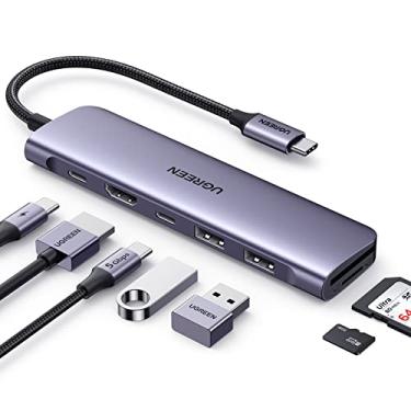 Imagem de UGREEN Hub Revodok 7 em 1 USB-C com HDMI 4K, fornecimento de energia de 100 W, USB-C e 2 portas de dados USB-A de 5 Gbps, leitor de cartão SD/TF, dongle USB C para MacBook Pro/Air, iPad Pro, Surface