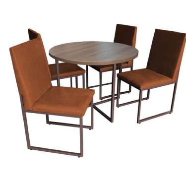 Imagem de Kit Mesa De Jantar Theo Com 4 Cadeiras Sttan Ferro Marrom Tampo Carame
