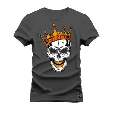 Imagem de Camiseta T-Shirt 100% Algodão Estampada Durável King OF Caveirão Grafite M