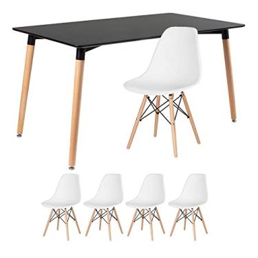 Imagem de Loft7, Kit - Mesa de jantar retangular Eames 80 x 140 cm preto + 4 cadeiras Eiffel Dsw Branco