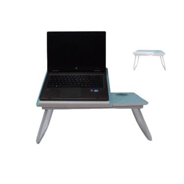 Imagem de Suporte Notebook Mesa Madeira Cama Ajustável Dobrável Azul