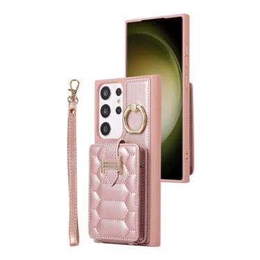 Imagem de Capa de couro flip vertical com cordão para Samsung Galaxy S23 Ultra S22 Plus S21 S20 FE A14 A54 Z Fold 5 4 3 Capa de metal para cartão carteira, rosa, para Samsung A53 (5G)