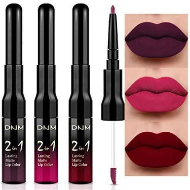 Imagem de evpct Conjunto feminino de delineador labial fosco vermelho escuro ameixa escura, roxo, rosa, 3 peças, conjunto de lápis e batom líquido de longa duração, à prova d'água, batom 24 horas, conjunto