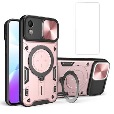 Imagem de jioeuinly Capa para Nokia C110 compatível com Nokia C110 Capa de telefone N156DL [com película de vidro temperado][proteção espessa + suporte] PC + TPU rosa