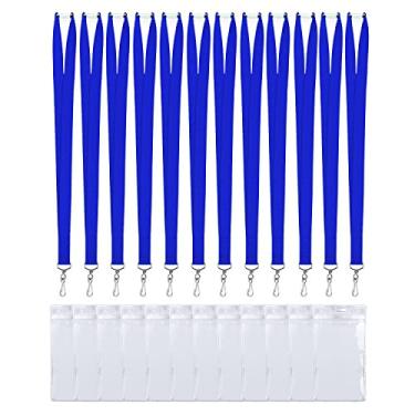 Imagem de CANWELUX Pacote com 12 cordões de segurança azul brilhante para crachás de identificação, cordão de cruzeiro com estojo grosso para cartão, cordões para adultos, crianças, escola, trabalho. (azul, pacote com 12)