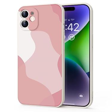 Imagem de YSLBWLE Capa para iPhone 12, capa fina de silicone líquido, à prova de choque, capa fina para iPhone 12, capa protetora de câmera de corpo inteiro - bege branco + rosa 9-IP12-02