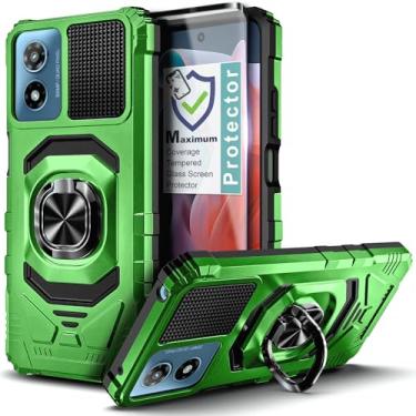 Imagem de WDHD Capa para Motorola Moto G Play 2024, capa protetora de corpo inteiro [grau militar] capa para celular com protetor de tela de vidro temperado (cobertura máxima) verde