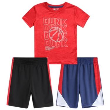 Imagem de Pro Athlete Conjunto de shorts para meninos - camiseta e shorts de desempenho de 3 peças - Conjunto esportivo de verão para meninos (2-7), Red Dunk, 4 Anos